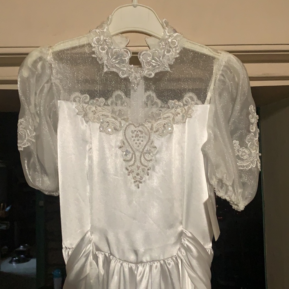 Sold: Wedding 2 White Satin flower girl dresses - Picture 5 of 8